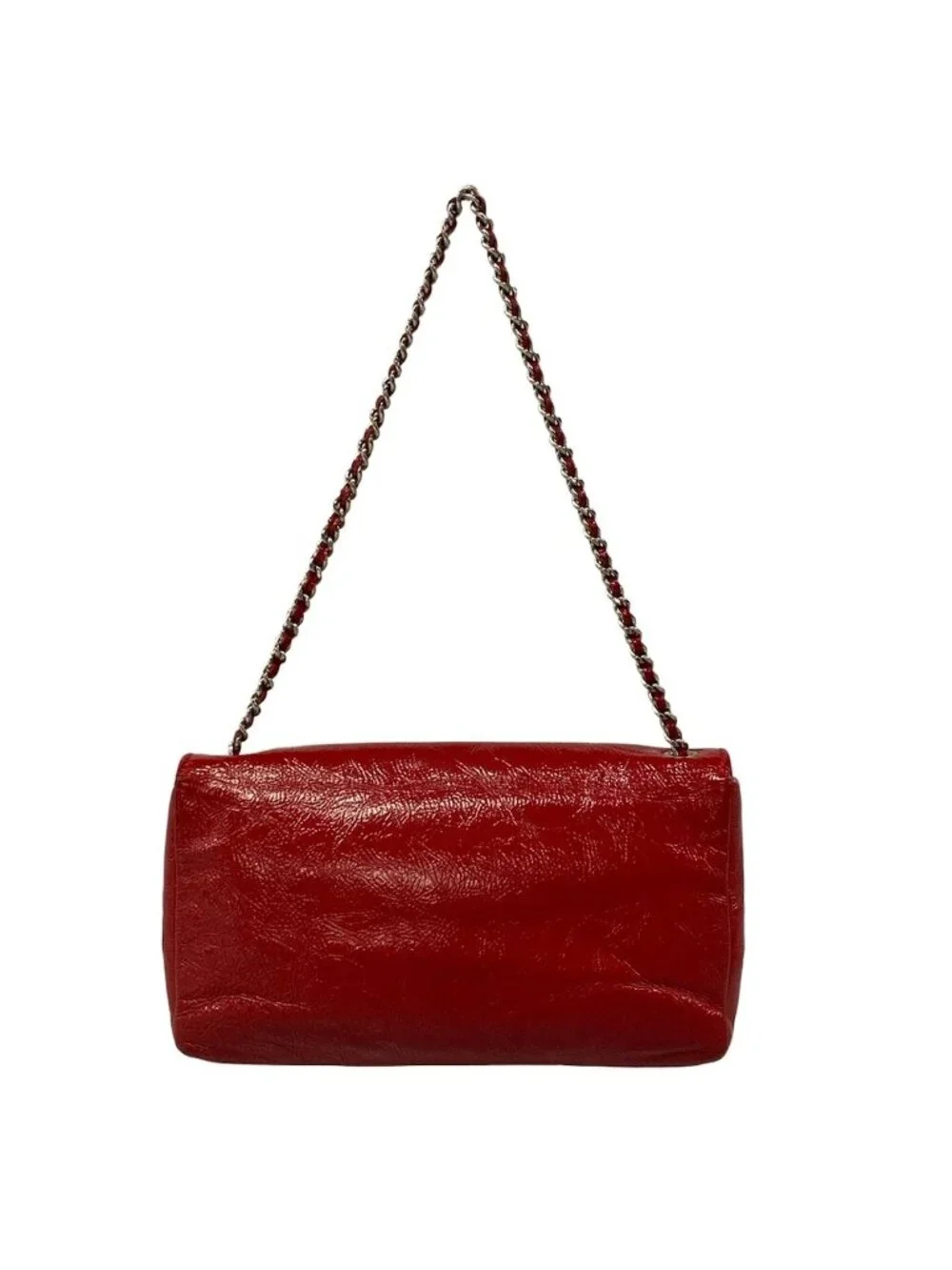 Chanel Shoulder Bag Red Silver Chain Leather